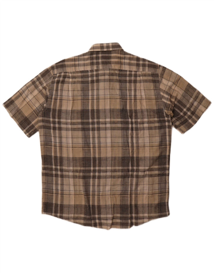 Camisa masculina de manga curta Belmonte tamanho 42 grande algodão xadrez bege