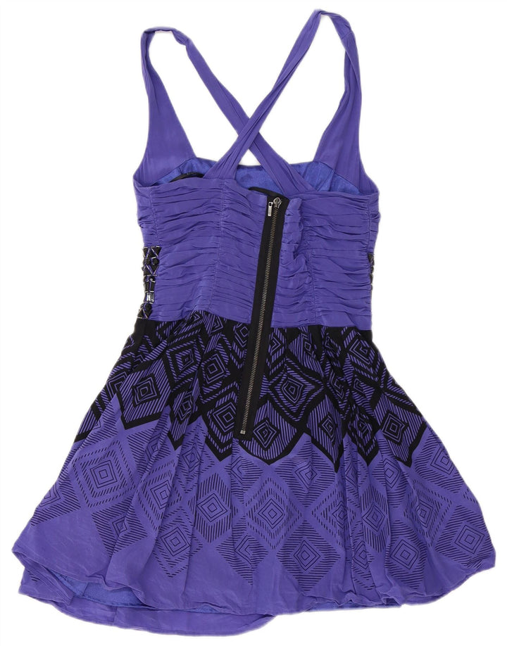 Top feminino vintage UK 12 poliéster geométrico roxo médio