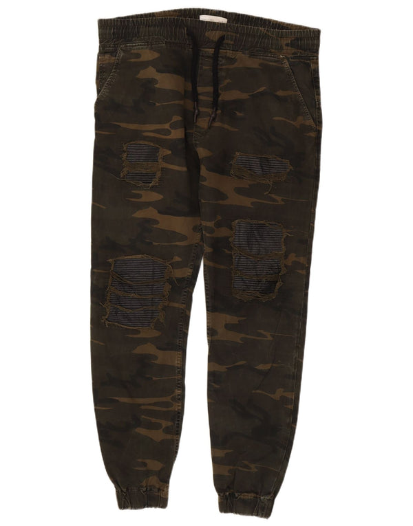 Calça jogger masculina Zara Chino grande W32 L27 cáqui camuflado algodão
