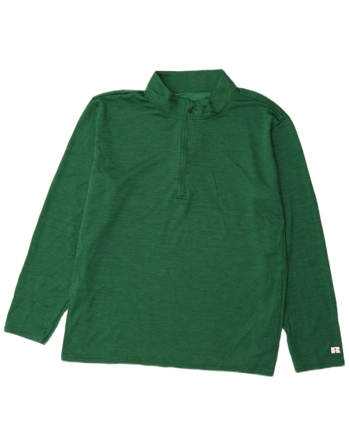 Russell Athletic Mens Top com decote em zíper manga comprida 2XL verde