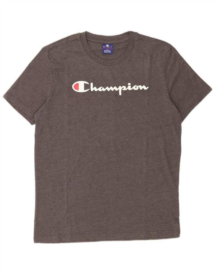 Camiseta Champion masculina gráfica Top algodão cinza médio