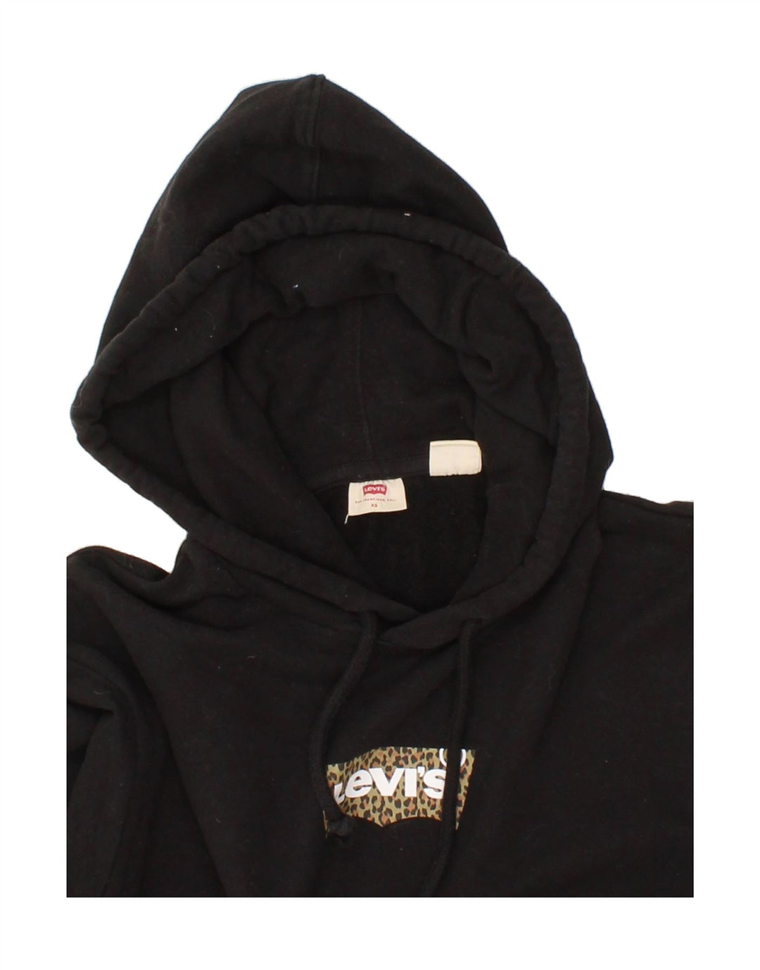 LEVI'S Womens Graphic Hoodie Jumper UK 6 XS Black Cotton Vintage Levi's and Second-Hand Levi's from Messina Hembry 