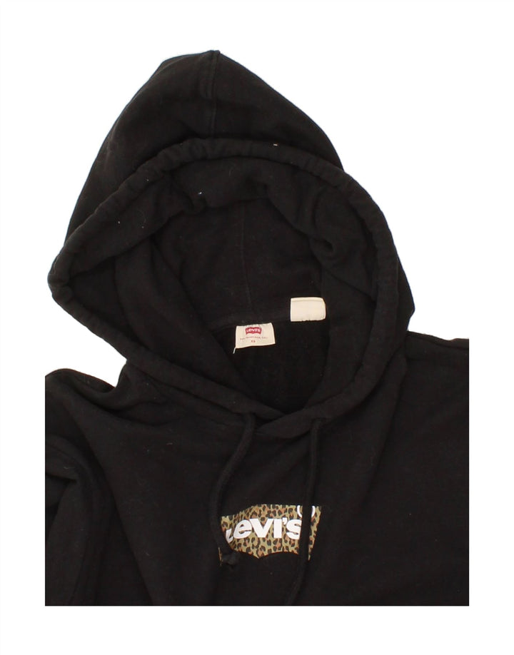 LEVI'S Womens Graphic Hoodie Jumper UK 6 XS Black Cotton Vintage Levi's and Second-Hand Levi's from Messina Hembry 