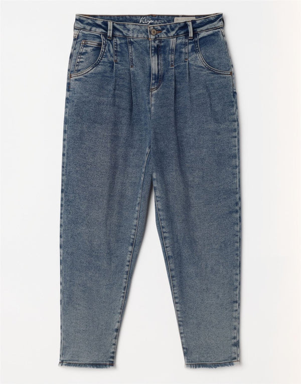 Jeans feminino vintage mom cintura alta cônico Reino Unido 12 médio W30 L27 azul