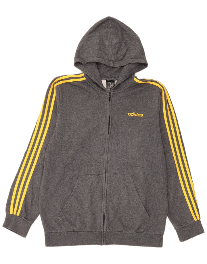 Adidas masculino zip moletom com capuz grande algodão cinza