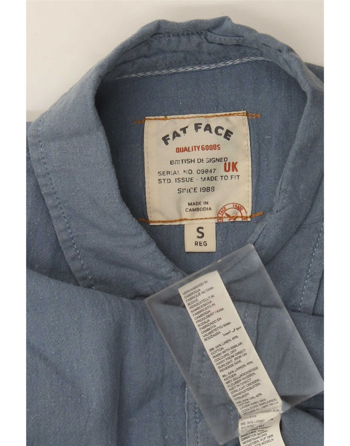 Camisa masculina de manga curta Fat Face pequena linho azul