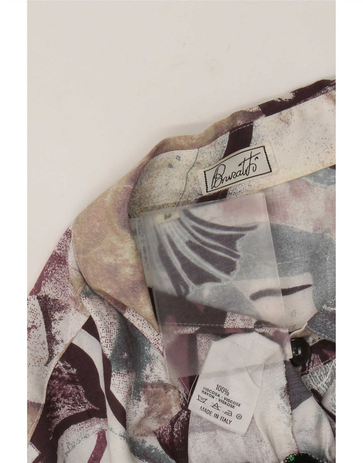 Camisa masculina vintage abstrata padrão manga curta média multicolorida