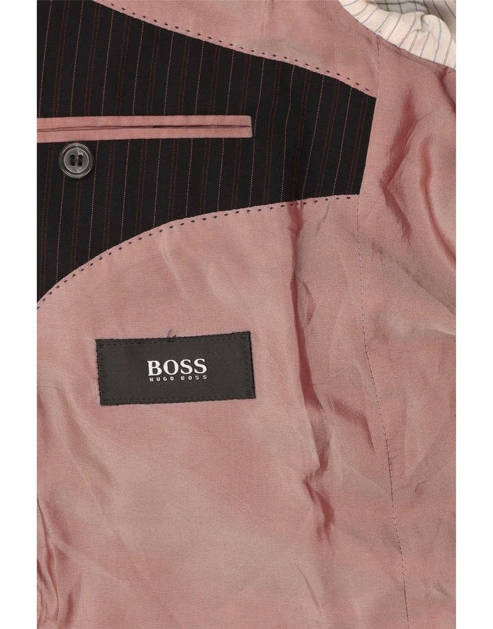 Jaqueta blazer masculina de 3 botões Hugo Boss IT 52 XL preta listrada de lã clássica