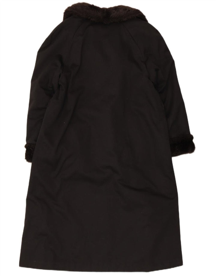 Sobretudo feminino VINTAGE de pele sintética Reino Unido 12 acrílico preto médio