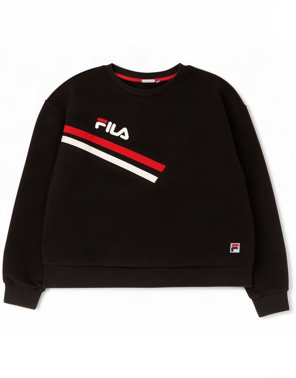 Fila Womens Crop Graphic Sweatshirt Jumper UK 16 Grande Algodão Preto