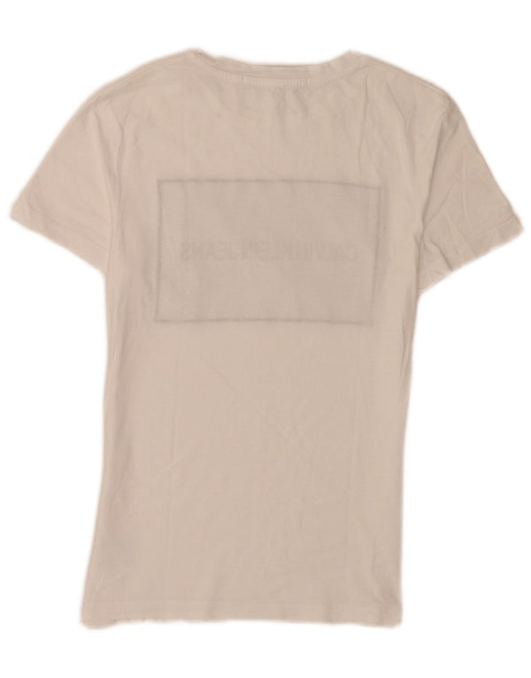 Camiseta feminina Calvin Klein Jeans com estampa gráfica UK 4 XS algodão branco