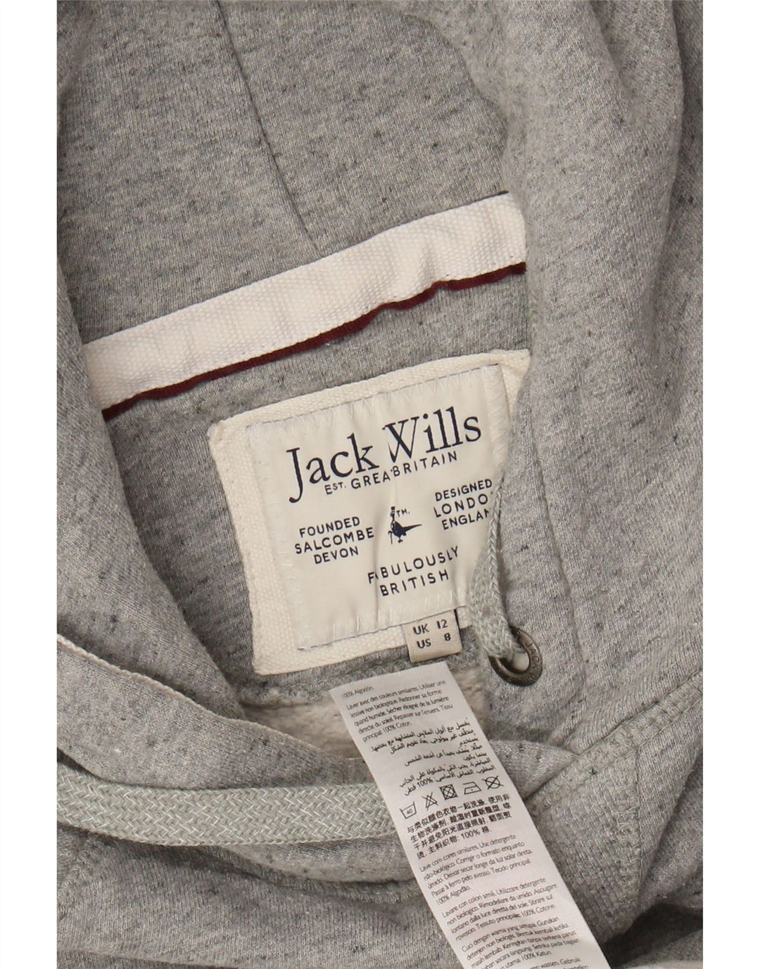Jumper feminino com capuz gráfico JACK WILLS Reino Unido 12 bloco colorido cinza médio