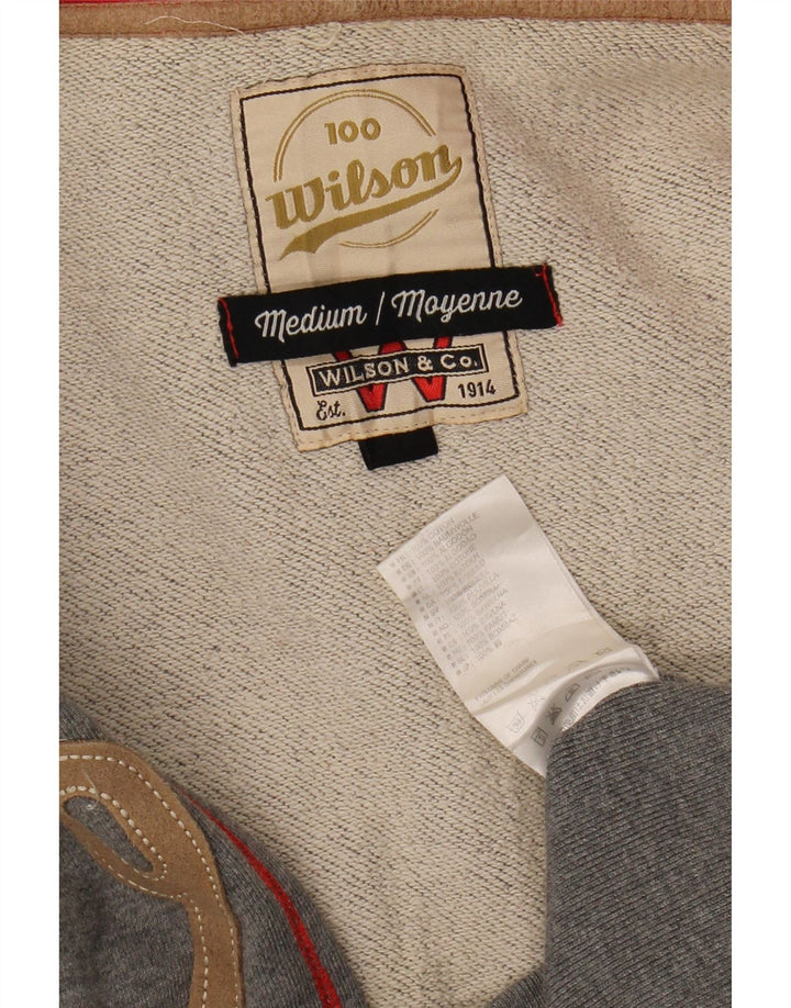 Suéter masculino WILSON com capuz e zíper gráfico cinza médio algodão