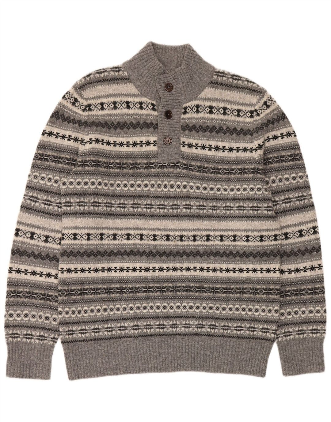 Suéter masculino com gola redonda e gola redonda, grande, cinza, Fair Isle