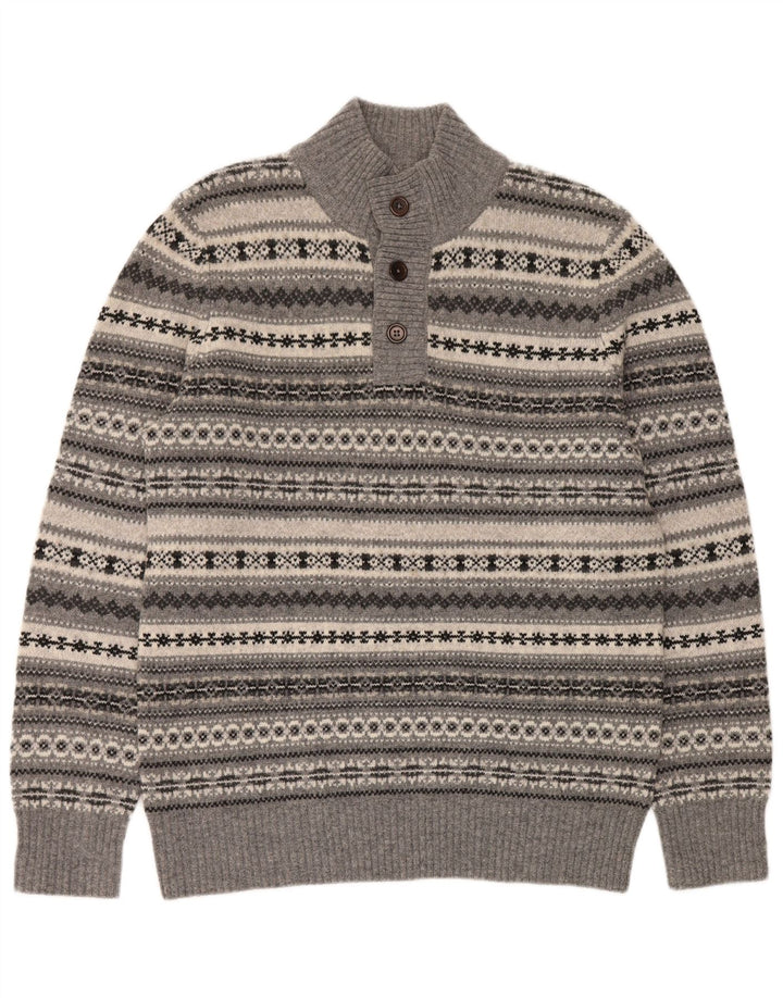 Suéter masculino com gola redonda e gola redonda, grande, cinza, Fair Isle