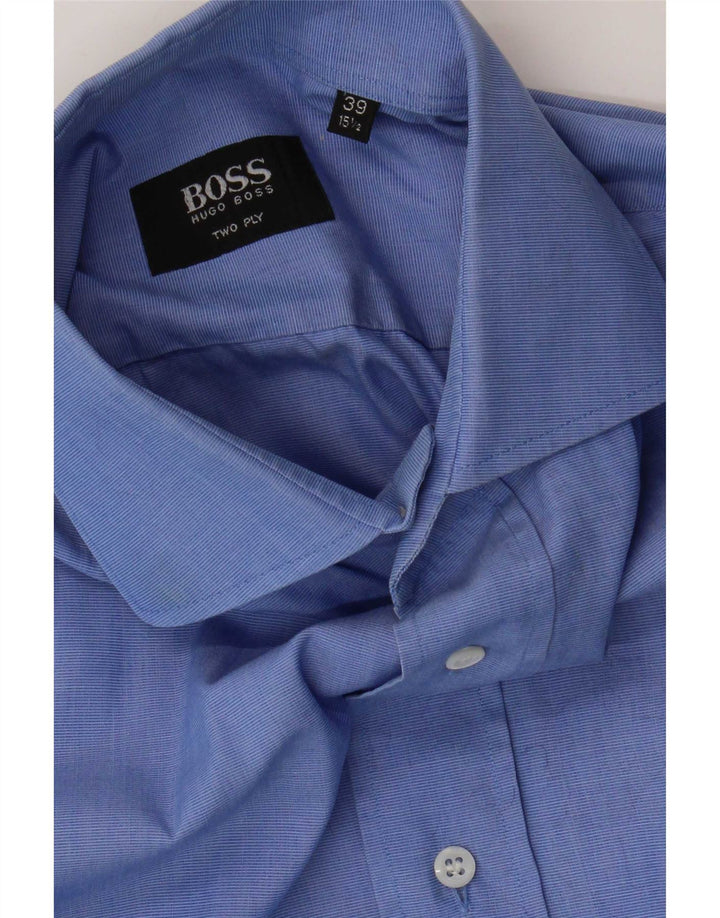 Camisa masculina Hugo Boss tamanho 39 15 1/2 algodão azul médio
