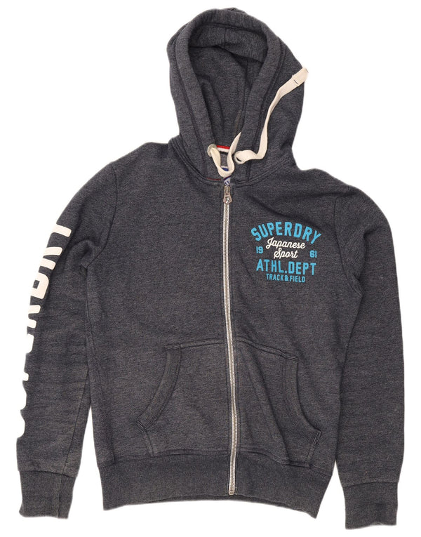 Suéter masculino Superdry com capuz e zíper gráfico grande algodão cinza