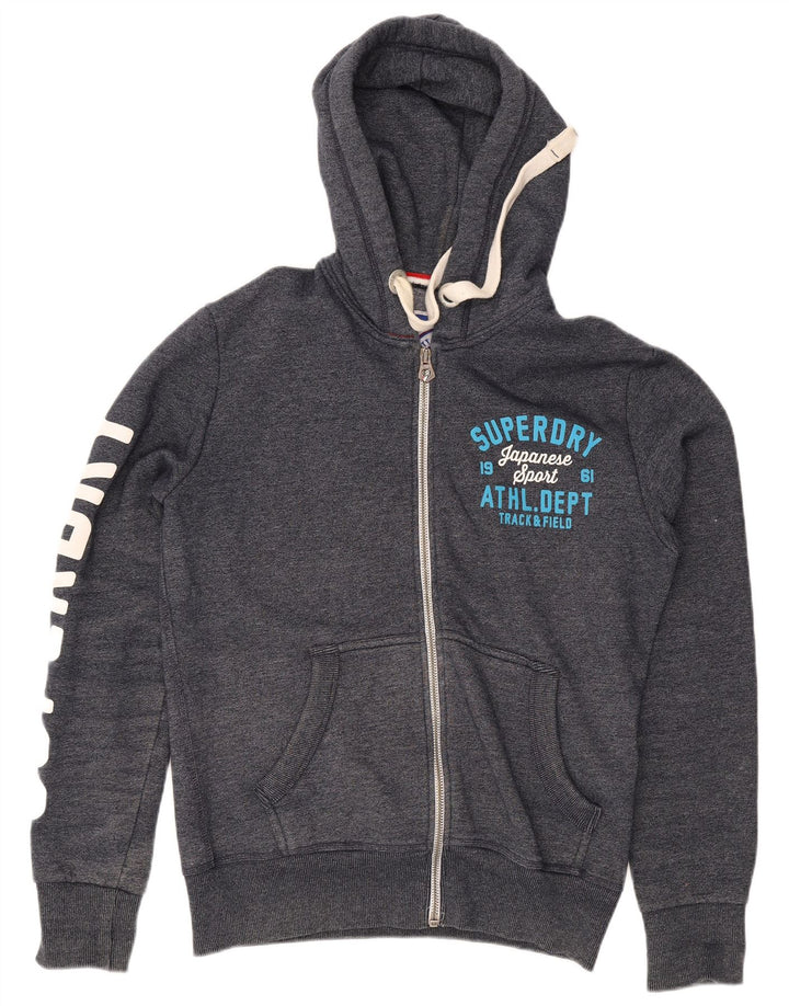 Suéter masculino Superdry com capuz e zíper gráfico grande algodão cinza