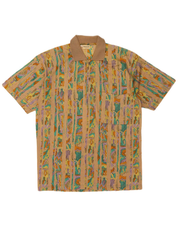 Camisa polo masculina Tobia System médio bege algodão geométrico