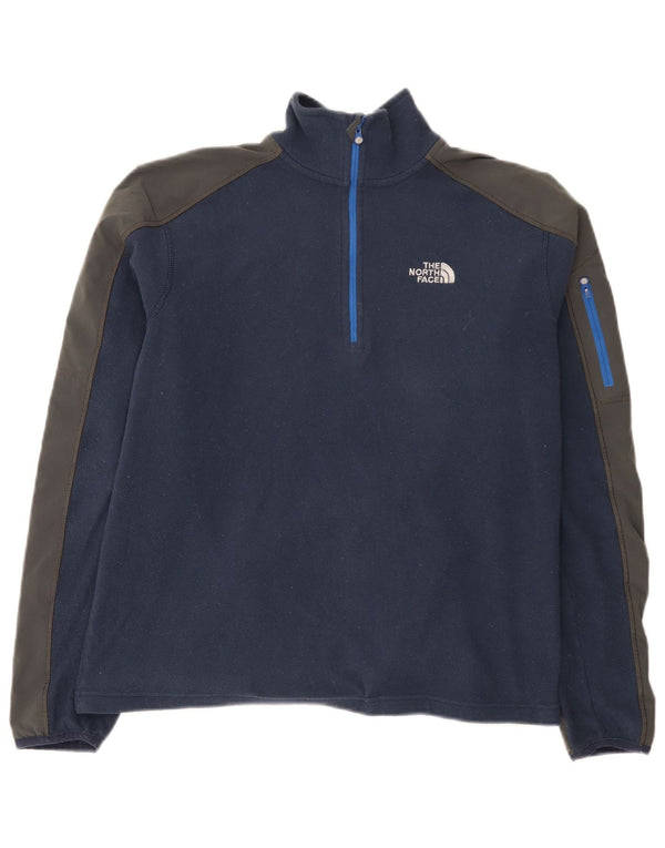 The North Face Mens Zip Neck Fleece Jumper Small Navy Blue Colourblock