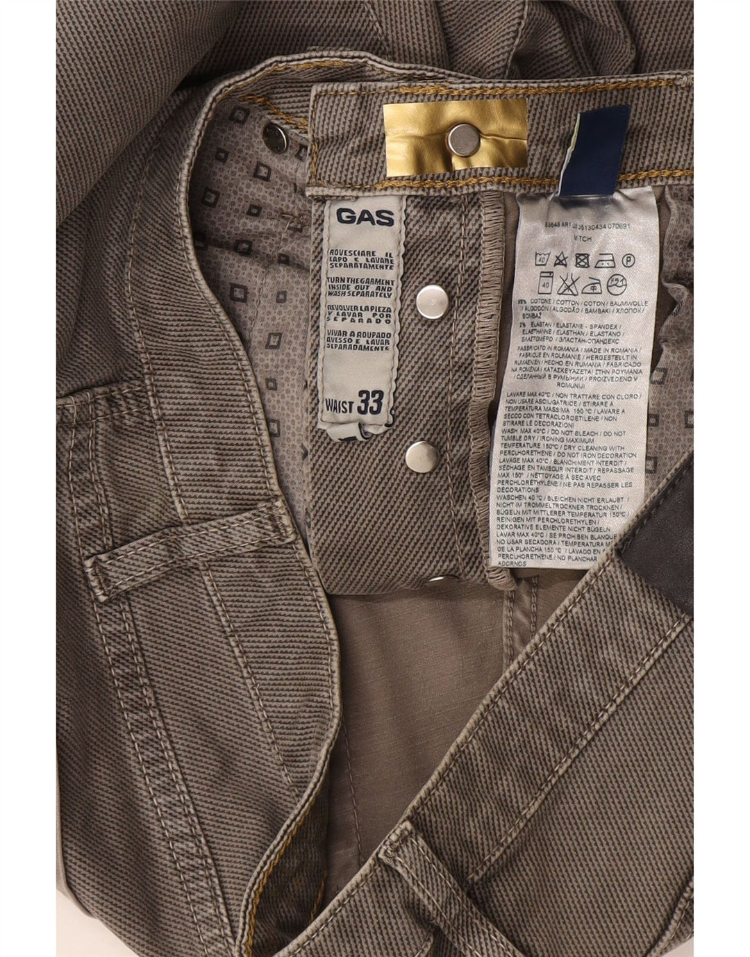 Calça masculina slim casual Gas W33 L34 algodão cinza