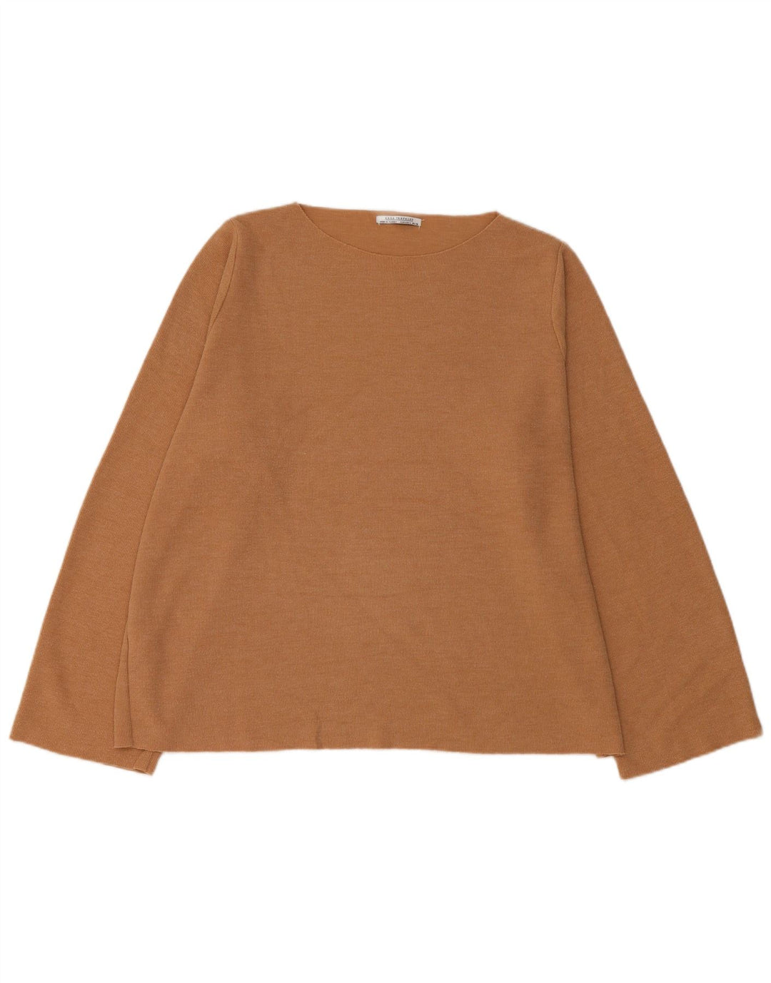 Zara Womens Oversized Top Manga Longa Reino Unido 16 Grande Algodão Marrom