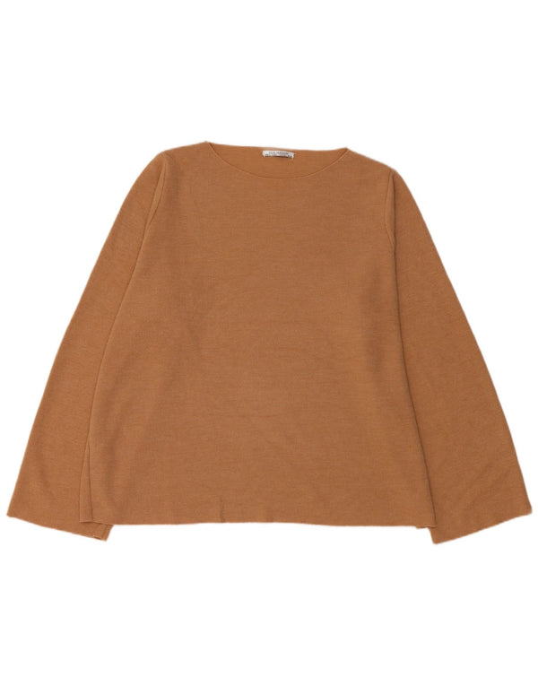 Zara Womens Oversized Top Manga Longa Reino Unido 16 Grande Algodão Marrom