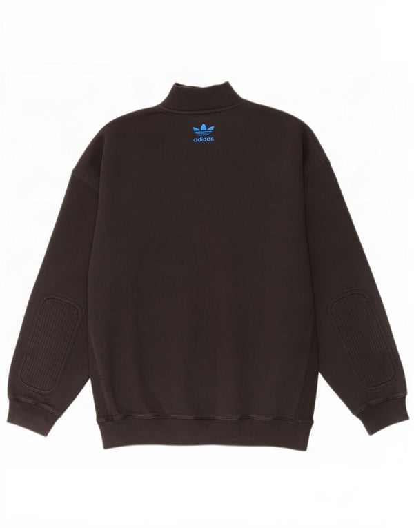 Adidas Mens Zip Neck Moletom Jumper Grande Algodão Preto