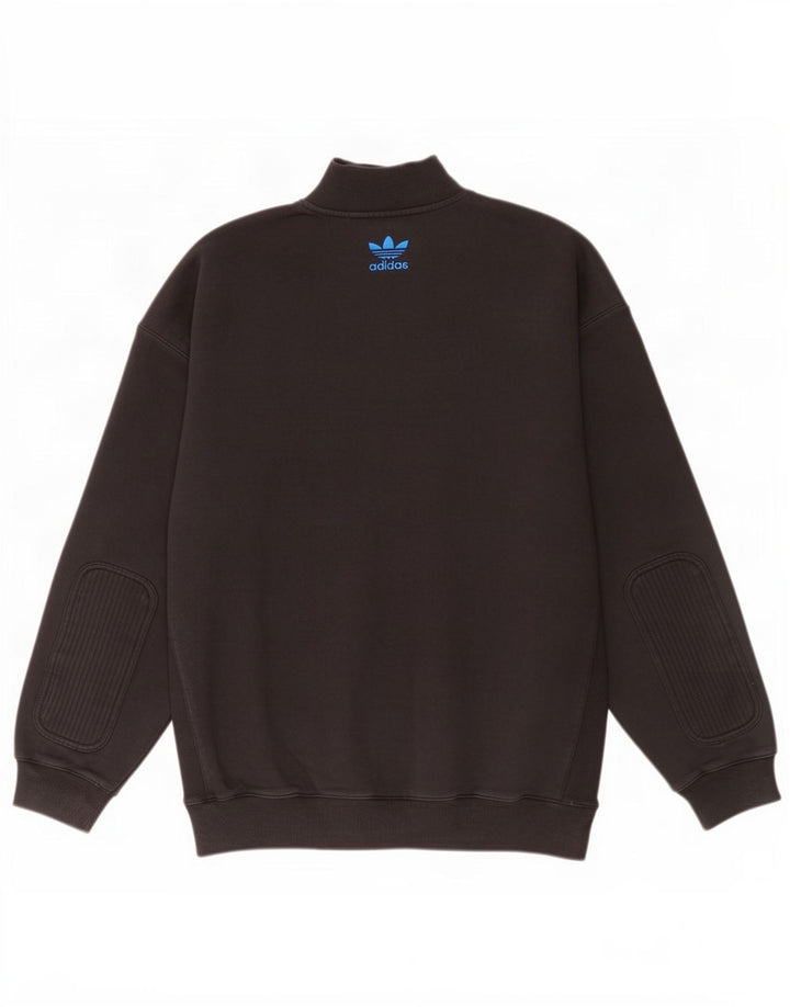 Adidas Mens Zip Neck Moletom Jumper Grande Algodão Preto