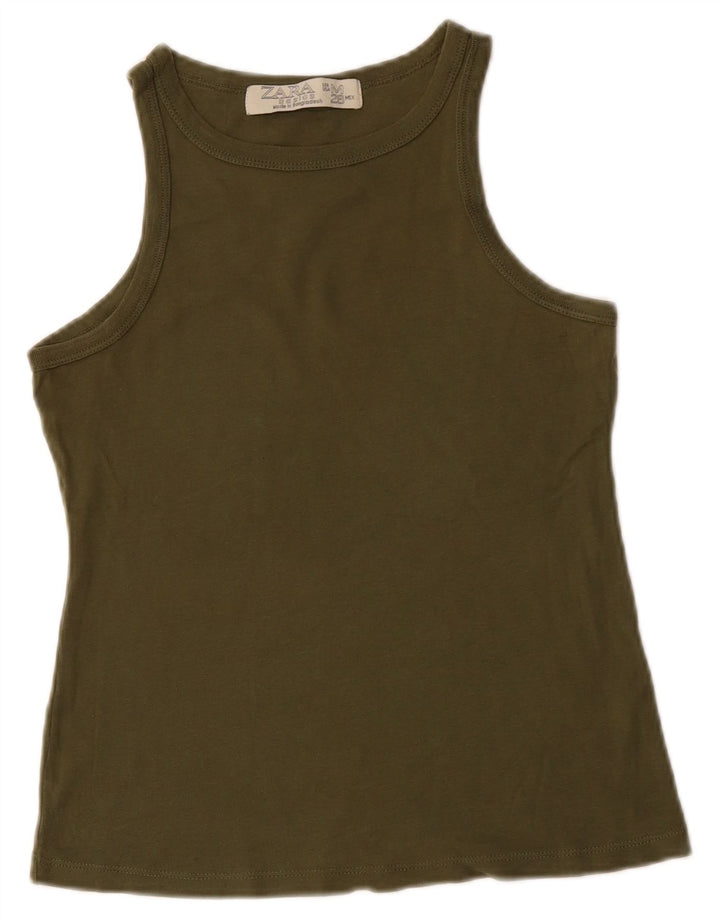 Top colete feminino ZARA UK 12 algodão cáqui médio