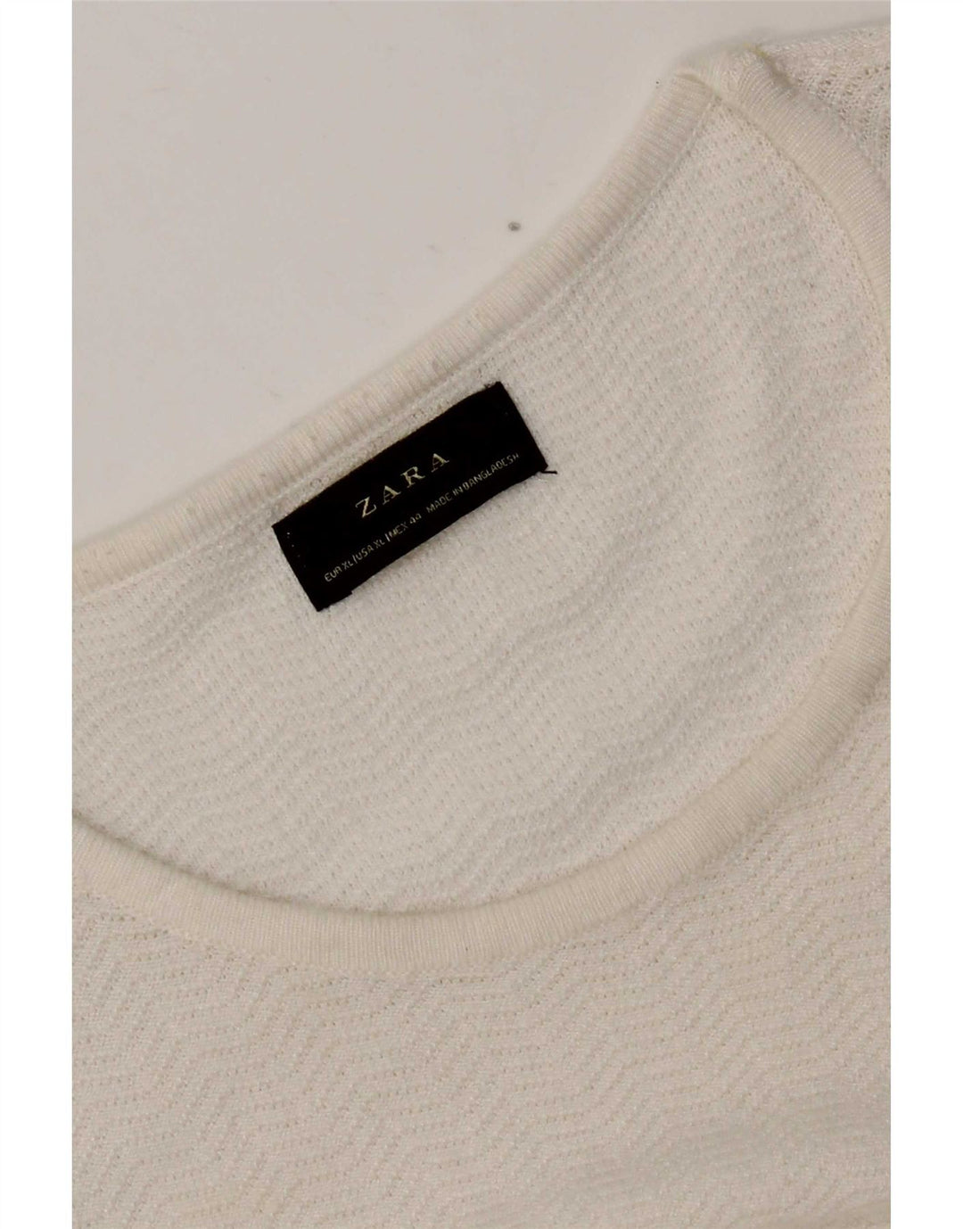 Top feminino Zara manga comprida UK 18 XL branco espinha de peixe