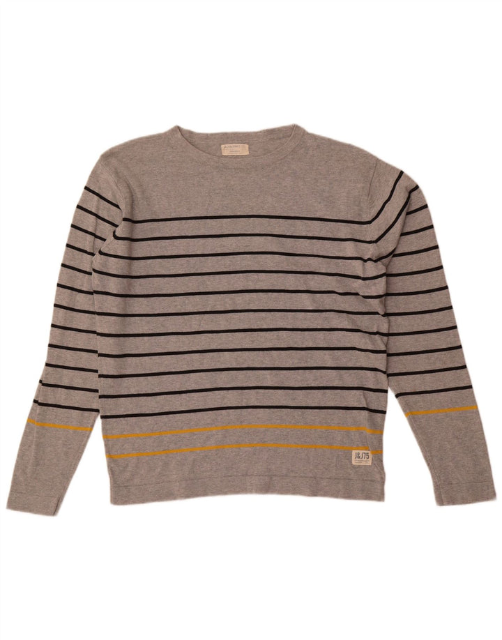 Jack & Jones Top masculino de manga comprida 2XL algodão listrado cinza
