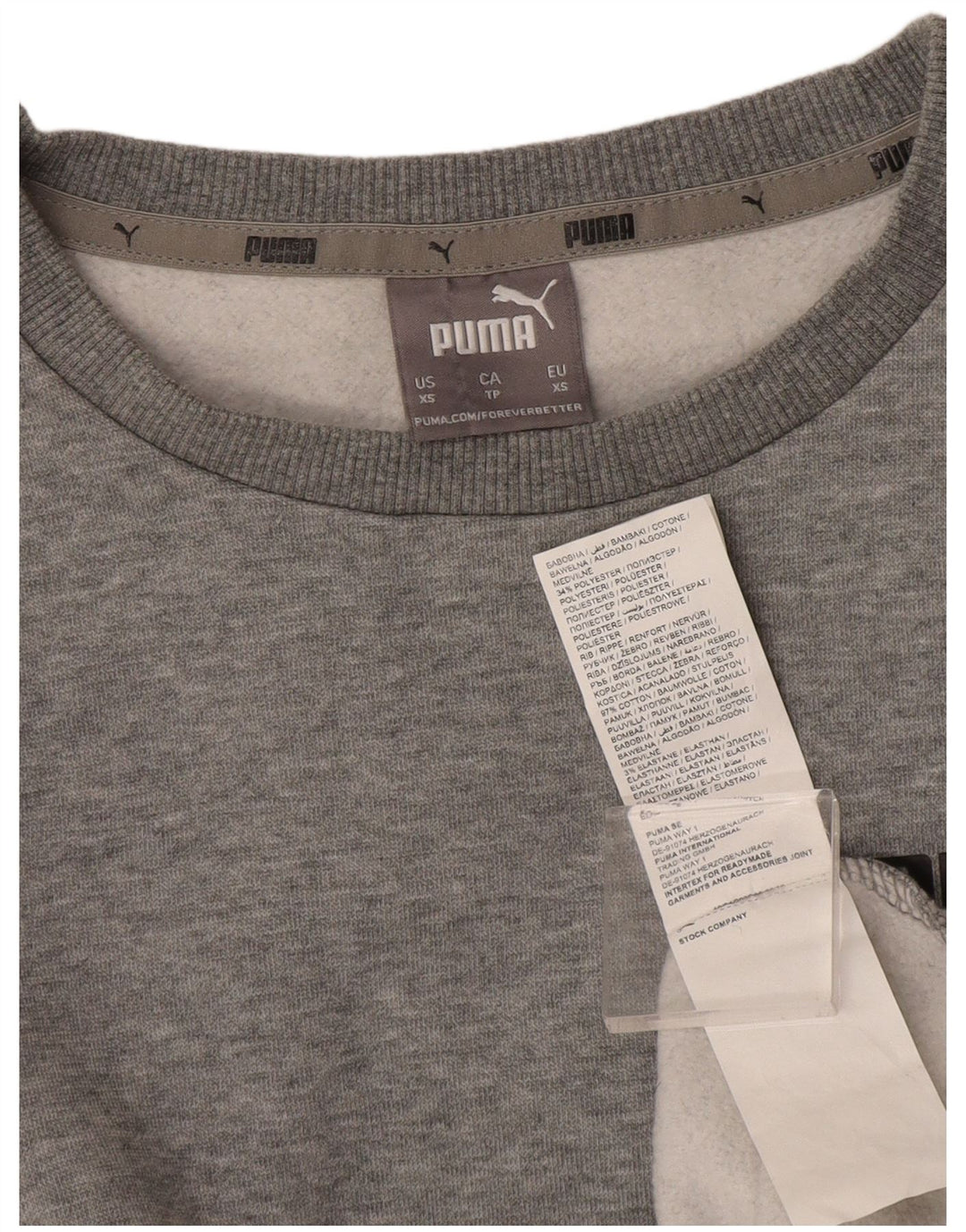 Puma moletom feminino oversized jumper UK 6 XS cinza manchado algodão