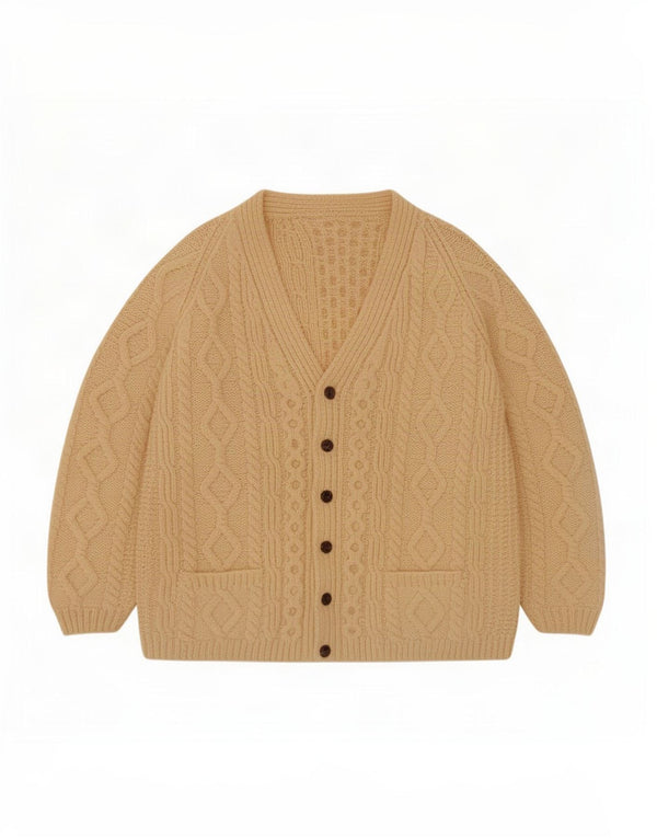 Suéter Cardigan Masculino Vintage Médio Bege