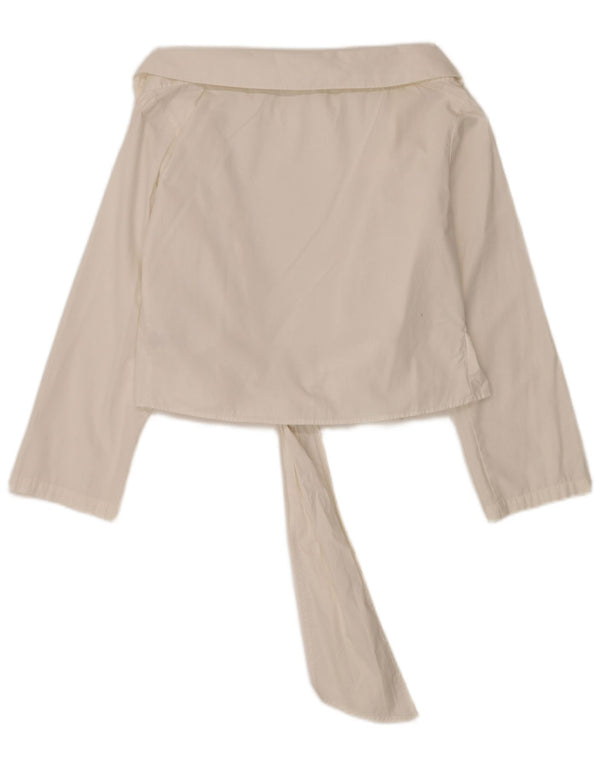 Blusa feminina Naracamicie cropped envoltório Reino Unido 14 algodão branco médio