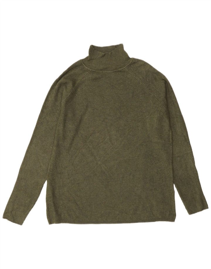 Suéter feminino Marks & Spencer com gola tartaruga Reino Unido 14 grande viscose cáqui