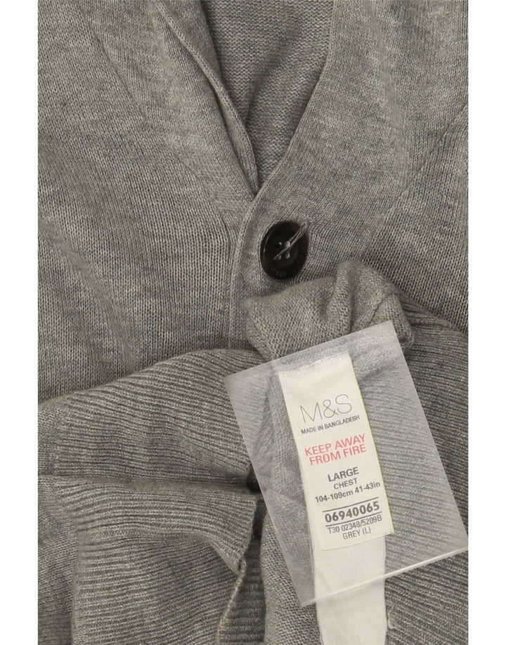 Suéter cardigã masculino MARKS & SPENCER Blue Harbor grande algodão cinza