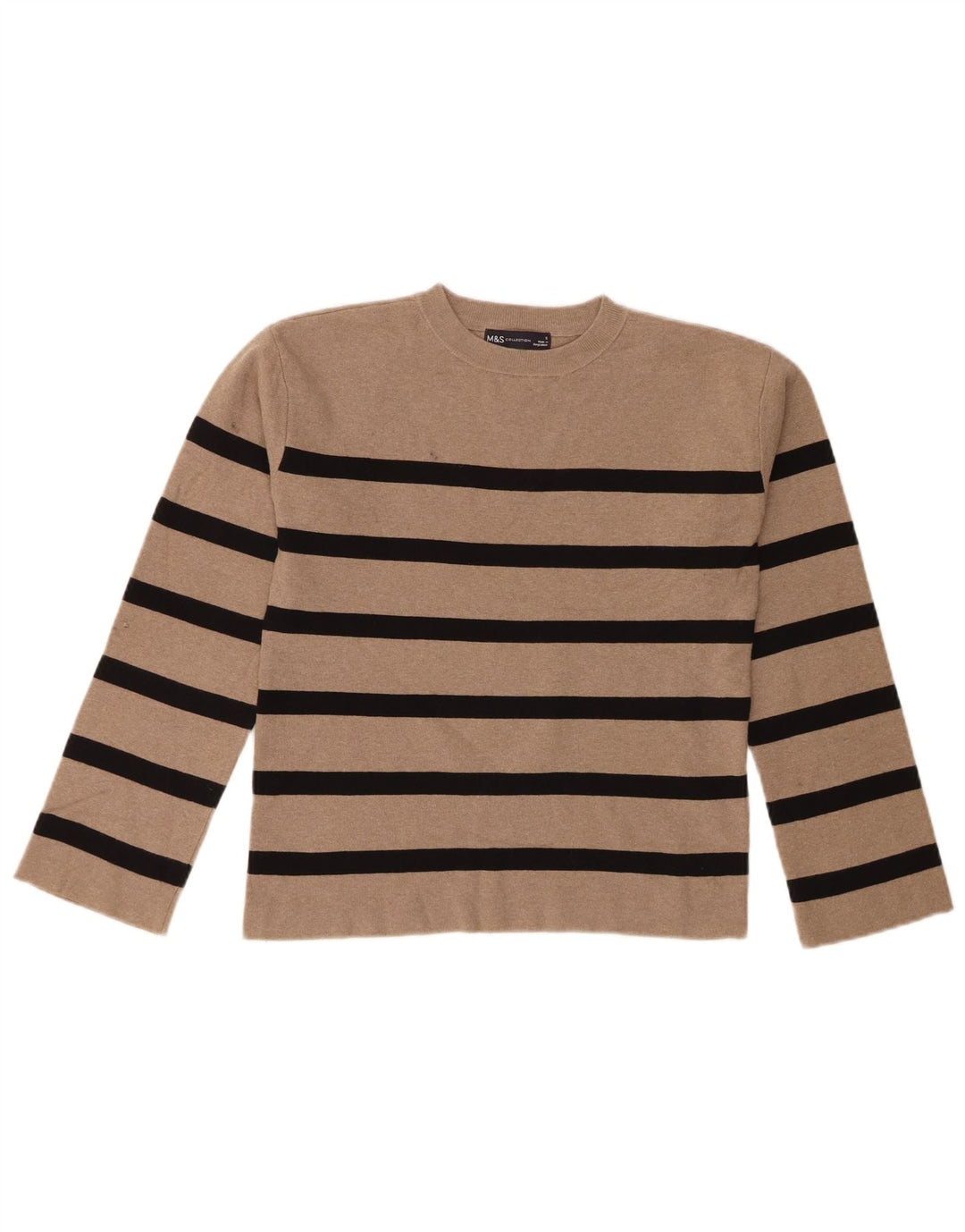 Suéter feminino MARKS & SPENCER com gola redonda e listras marrons pequenas UK 10