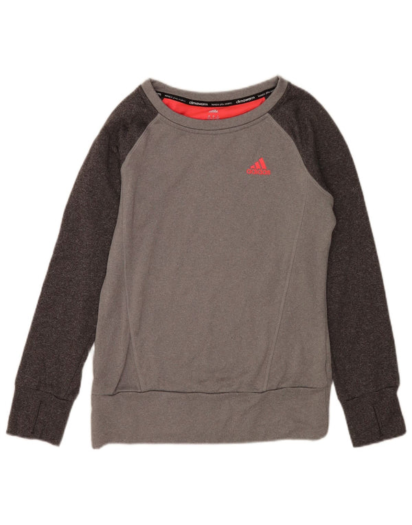 Adidas Womens Climawarm Sweatshirt Jumper UK 8/10 Pequeno Cinza Colorblock