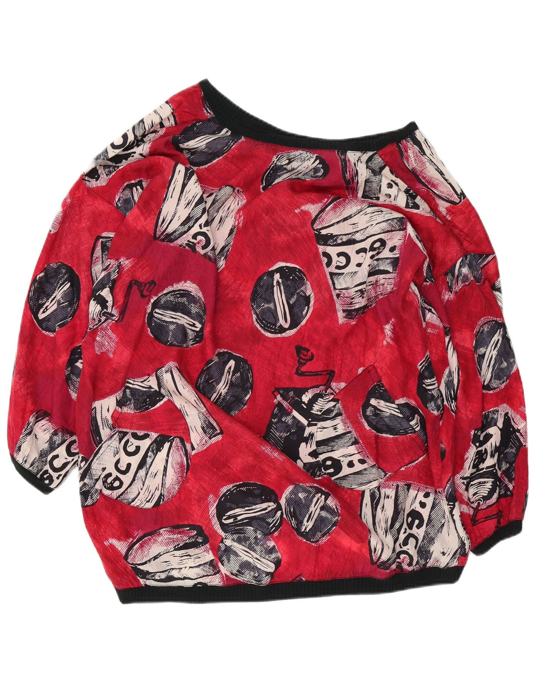 Blusa feminina vintage oversized com padrão abstrato UK 18 XL vermelha