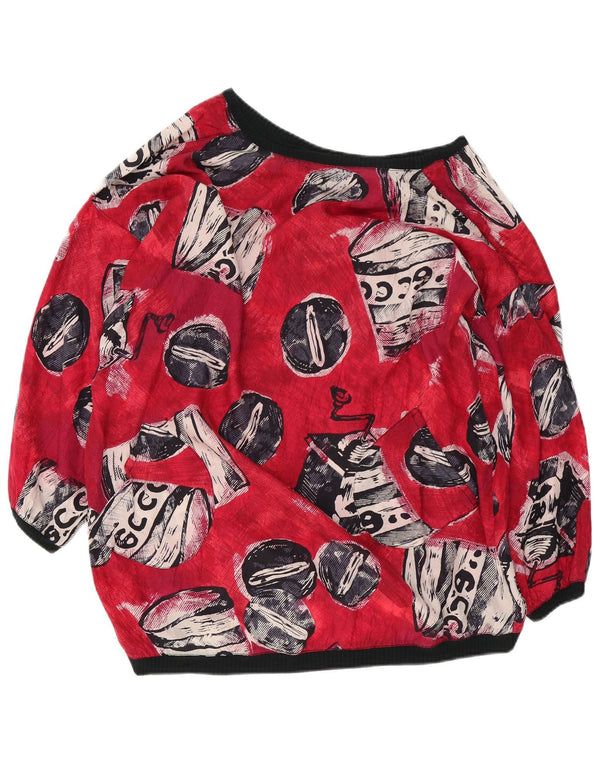 Blusa feminina vintage oversized com padrão abstrato UK 18 XL vermelha