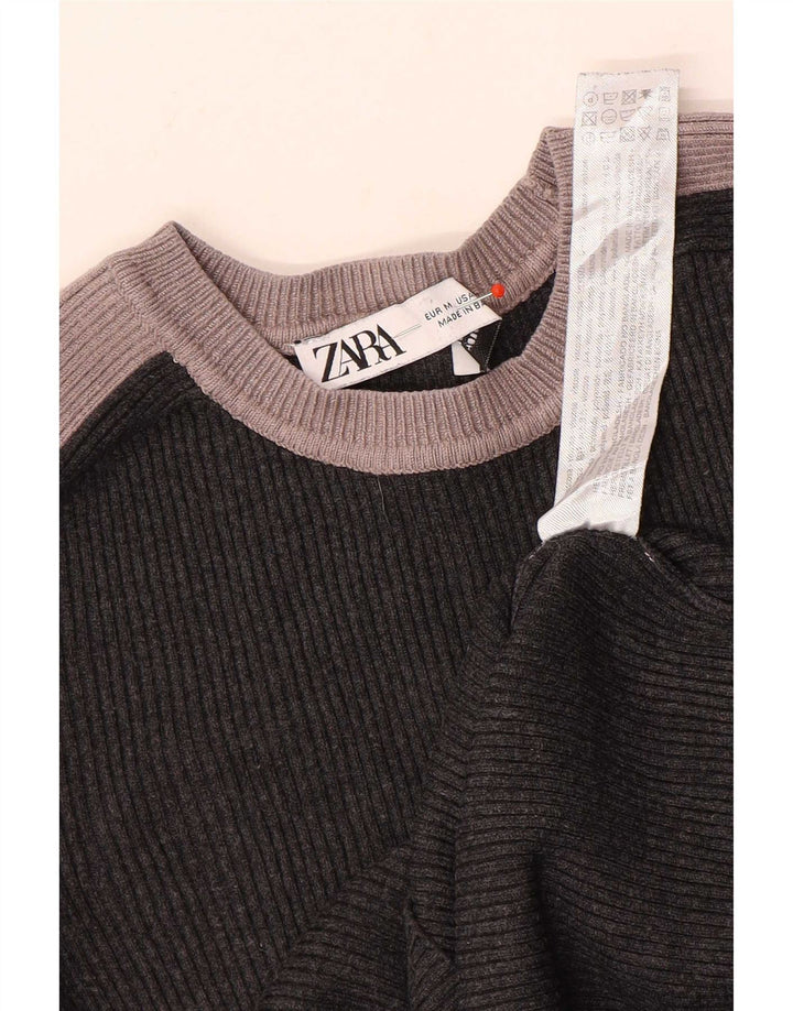 Blusa cropped feminina Zara UK 12 cinza médio colorblock viscose