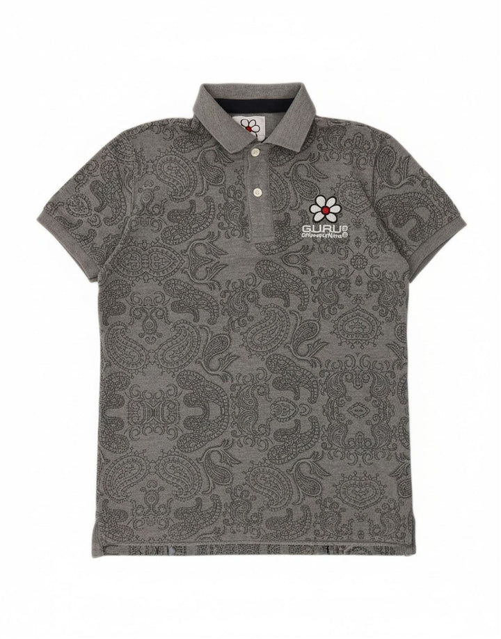 GURU Camisa polo masculina cinza médio algodão paisley