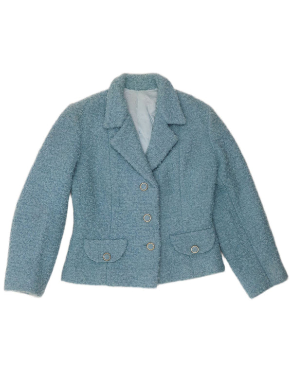 Jaqueta Blazer Vintage Feminina Crop 3 Botões Reino Unido 12 Azul Médio