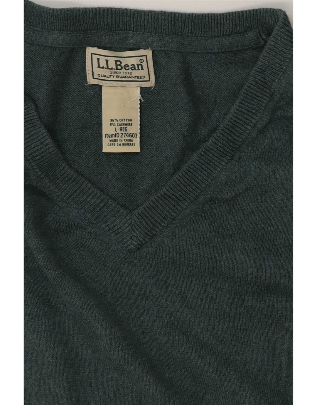 L.L.Bean Suéter masculino com decote em V grande algodão verde