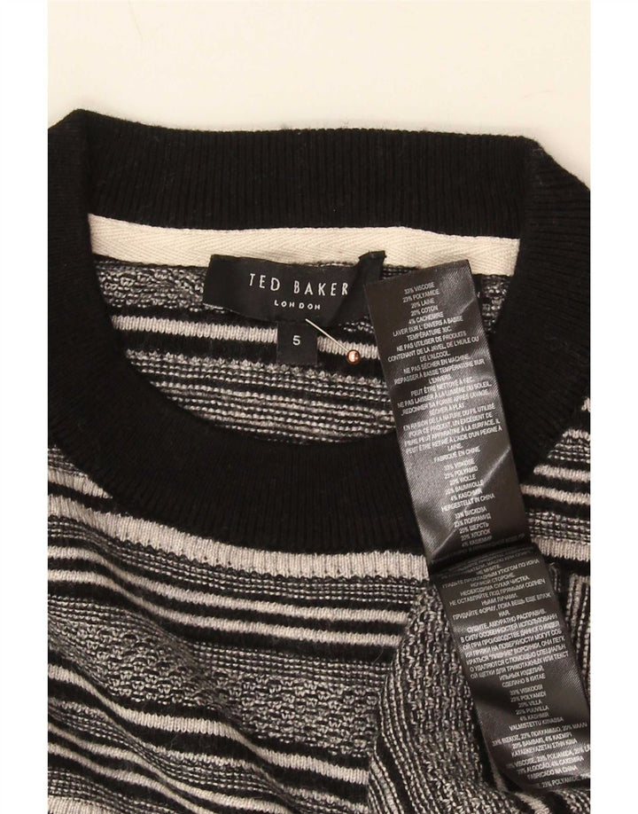 Suéter masculino Ted Baker com gola redonda, tamanho 5 XL, viscose listrada preta