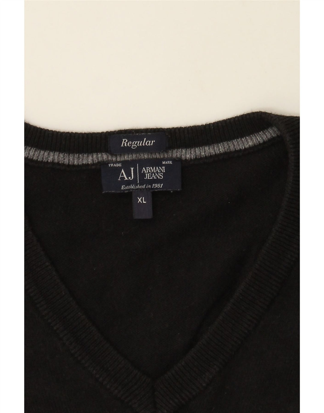 ARMANI JEANS Mens Regular Fit V-Neck Jumper Sweater XL Black Cotton Vintage Armani Jeans and Second-Hand Armani Jeans from Messina Hembry 