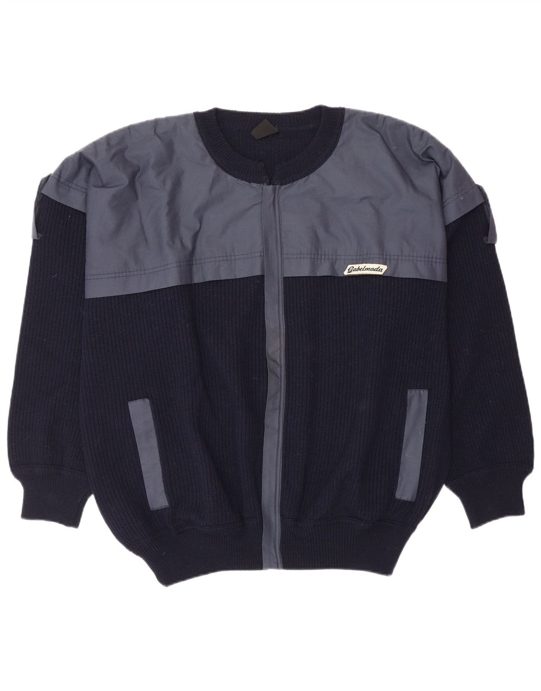 Suéter cardigã masculino vintage XL azul marinho lã colorblock