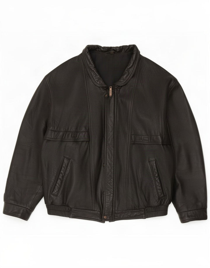 Jaqueta de couro masculina vintage IT 52 XL preta clássica