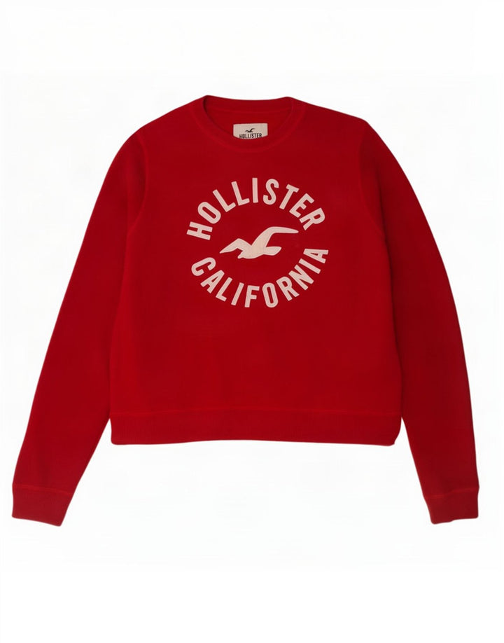 Hollister feminino gráfico moletom jumper UK 12 médio algodão vermelho
